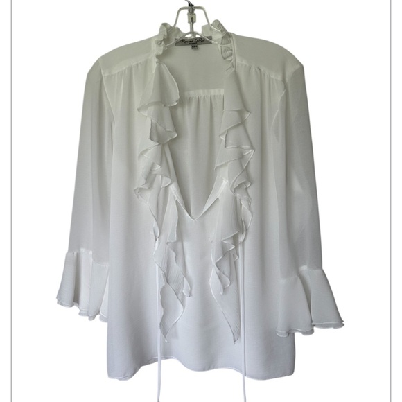 Ramona LaRue white chiffon ruffle blouse excellent Size XS/S - Picture 2 of 6